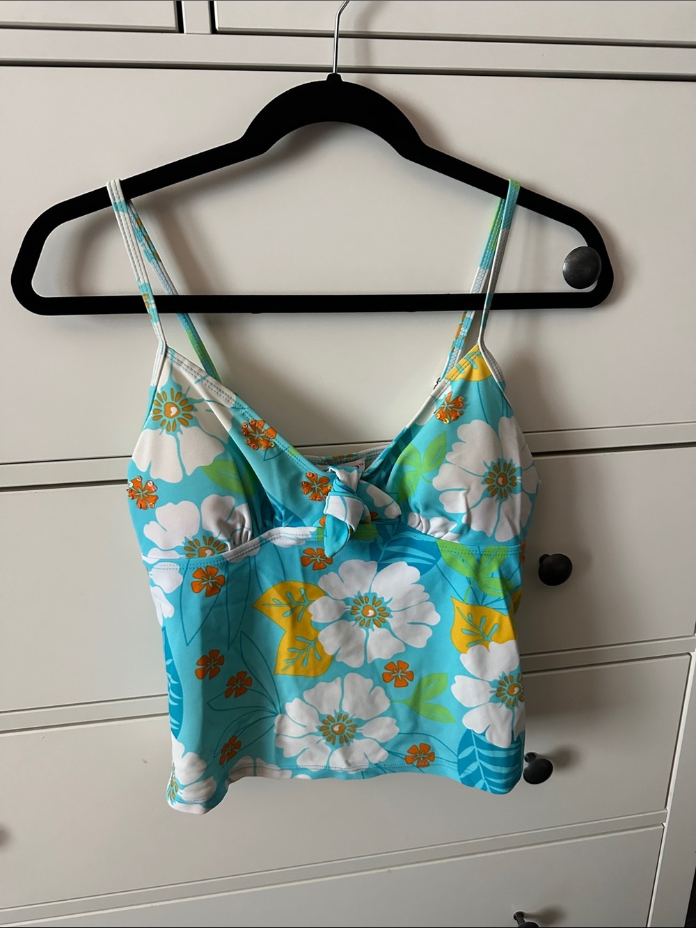 Floral V-Neck Spaghetti Strap swim Tank Top - Aqua